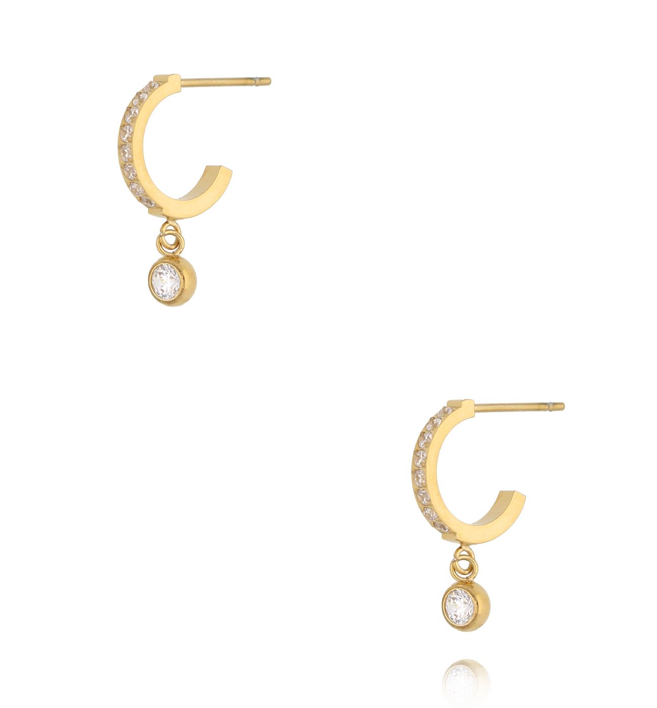 Kolczyki złote półkola z cyrkoniami i zawieszką KSA2478