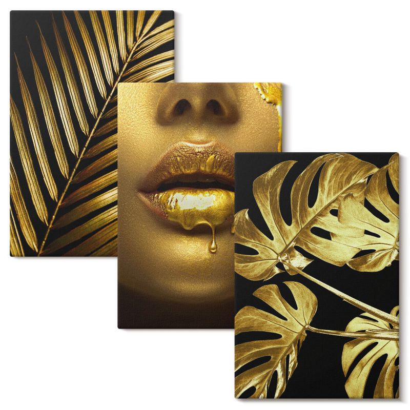 Zestaw Sztuki Na Płótnie Wallfluent 40x60 cm Palma monstera usta kobiety 3 szt.