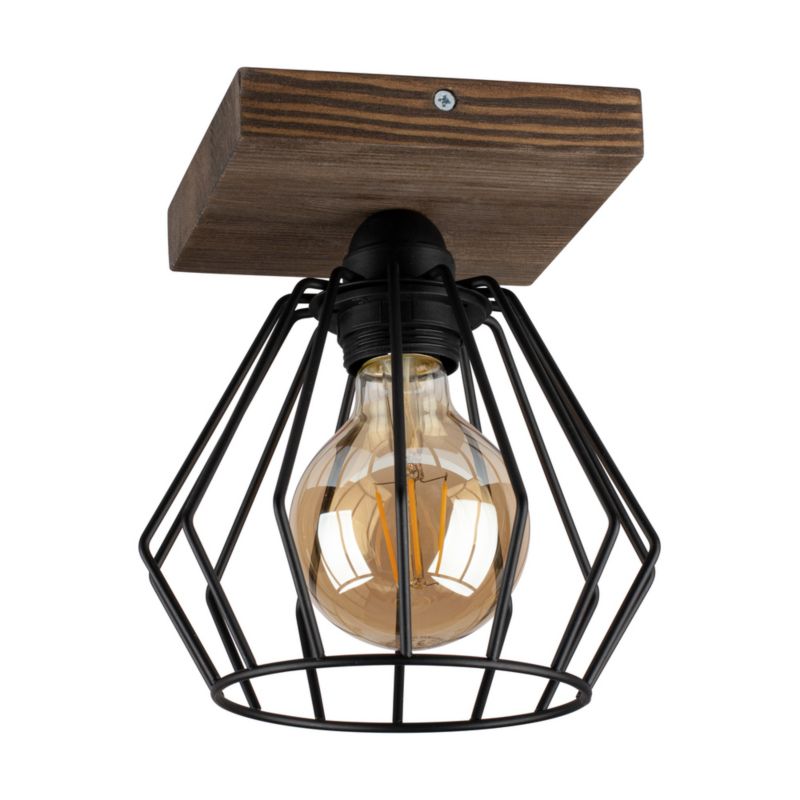 Drewniana Lampa Sufitowa SPOT Light 1xE27 Max.60W Drewno Sosnowe Orzechowe FSC z Czarnym Kloszem, 1 szt.