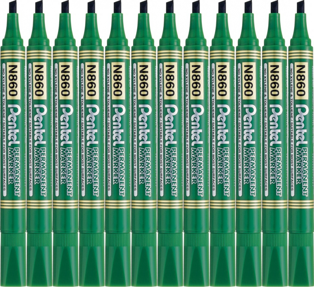 12x Marker permanentny Pentel N860, ścięta, 4.5mm zielony