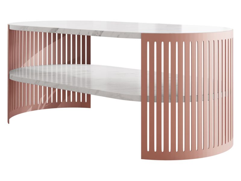 Stolik kawowy owalny MIRJAN 24 Fikoli I miedziany/marmur bianco 1 szt.