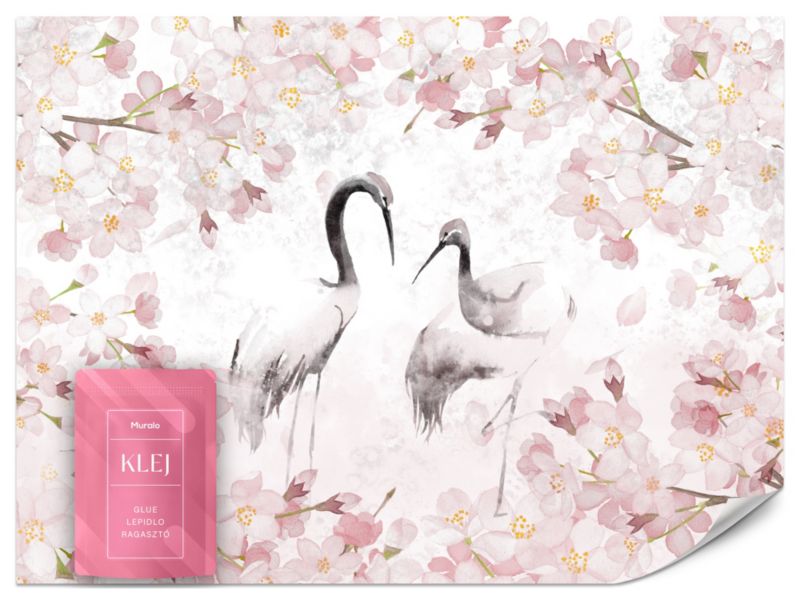 Fototapeta Muralo Żurawie w Otoczeniu Kwiatów Wiśni 400x280 cm 1szt.