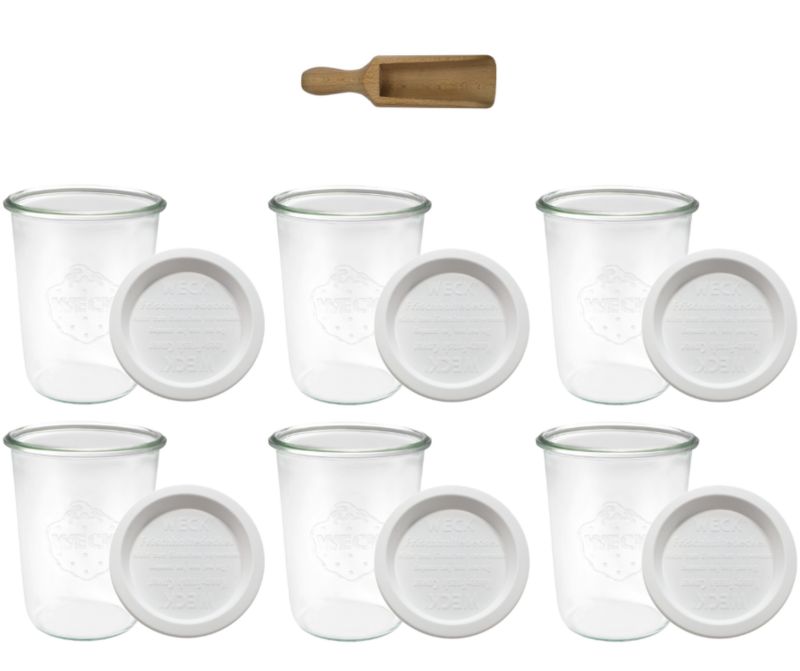 Słoiki MODO24 Weck 850 ml fi 100 mold plastikowe wieka miarka 6 kpl.