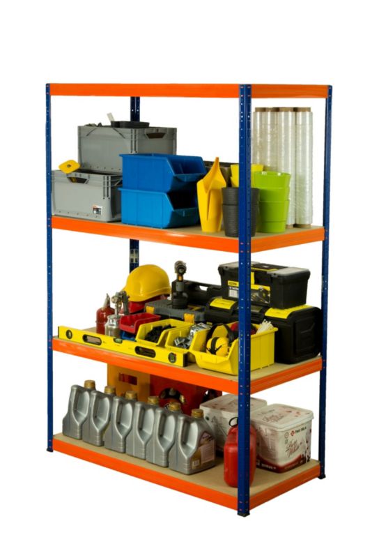 Regał metalowy MODO24 magazynowy garażowy niebiesko-pomarańczowy helios 180x180x30cm 4 półki po 275 kg 1 szt.