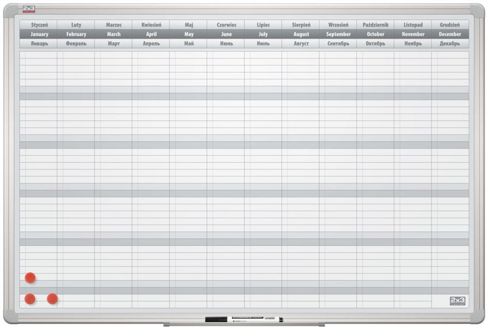 Planer roczny 2x3, 90x60cm, w ramie aluminiowej, biały