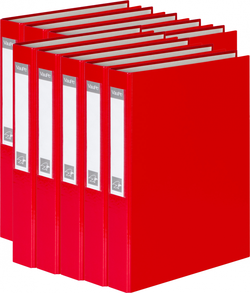 10x Segregator VauPe FCK, A4, szerokość grzbietu 40mm, do 150 kartek, 2 ringi, czerwony