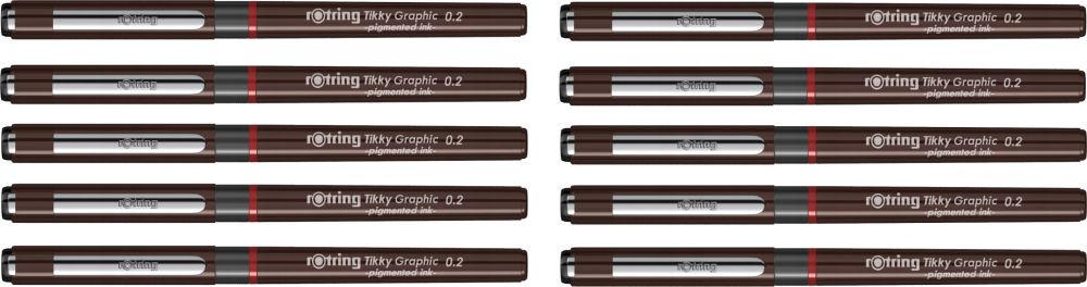 10x Cienkopis kreślarski Rotring, Tikky, Graphic, 0.2 mm, czarny