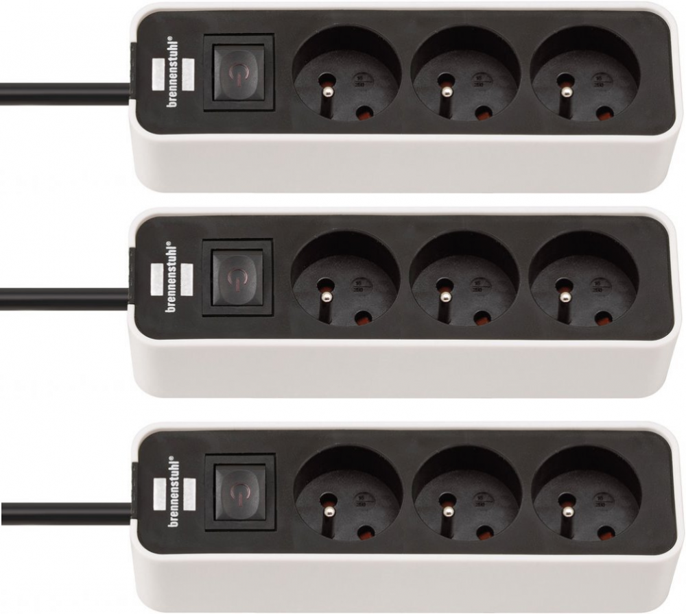 3x Listwa zasilająca Brennenstuhl Ecolor, 1.5m, 3 gniazda, czarno-biały
