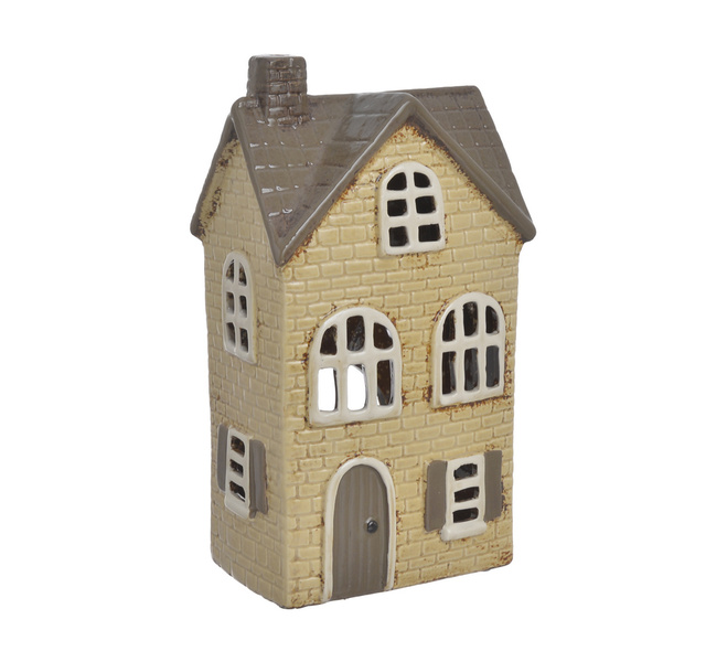 Domek Holenderski T-light beżowa cegła białe okna, brązowy dach