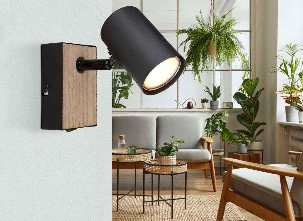 Globo Lighting Robby kinkiet 1x35W czarny mat/imitacja drewna 57911-1BW