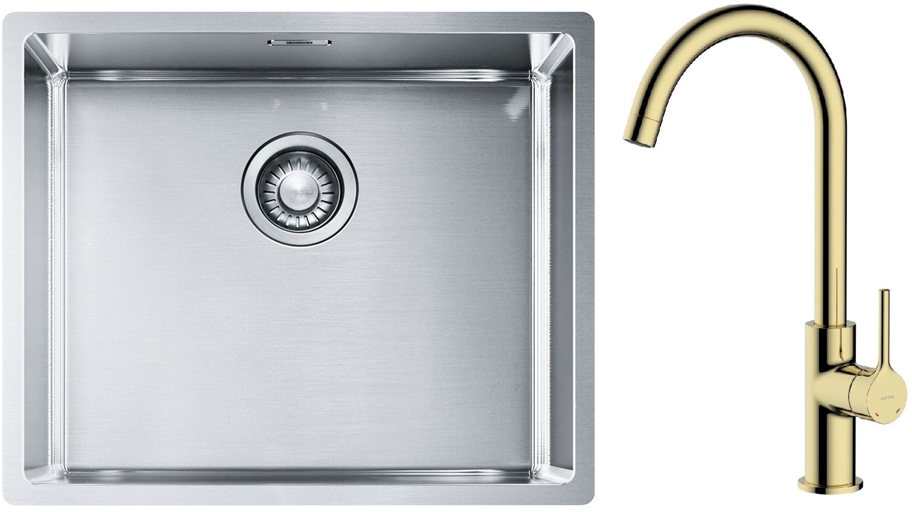 Zestaw Franke Box BXX 210/110-50 zlewozmywak stalowy 54x45 cm z baterią kuchenną Oltens Skafta stal/złoty połysk (1270453656, 35206800)