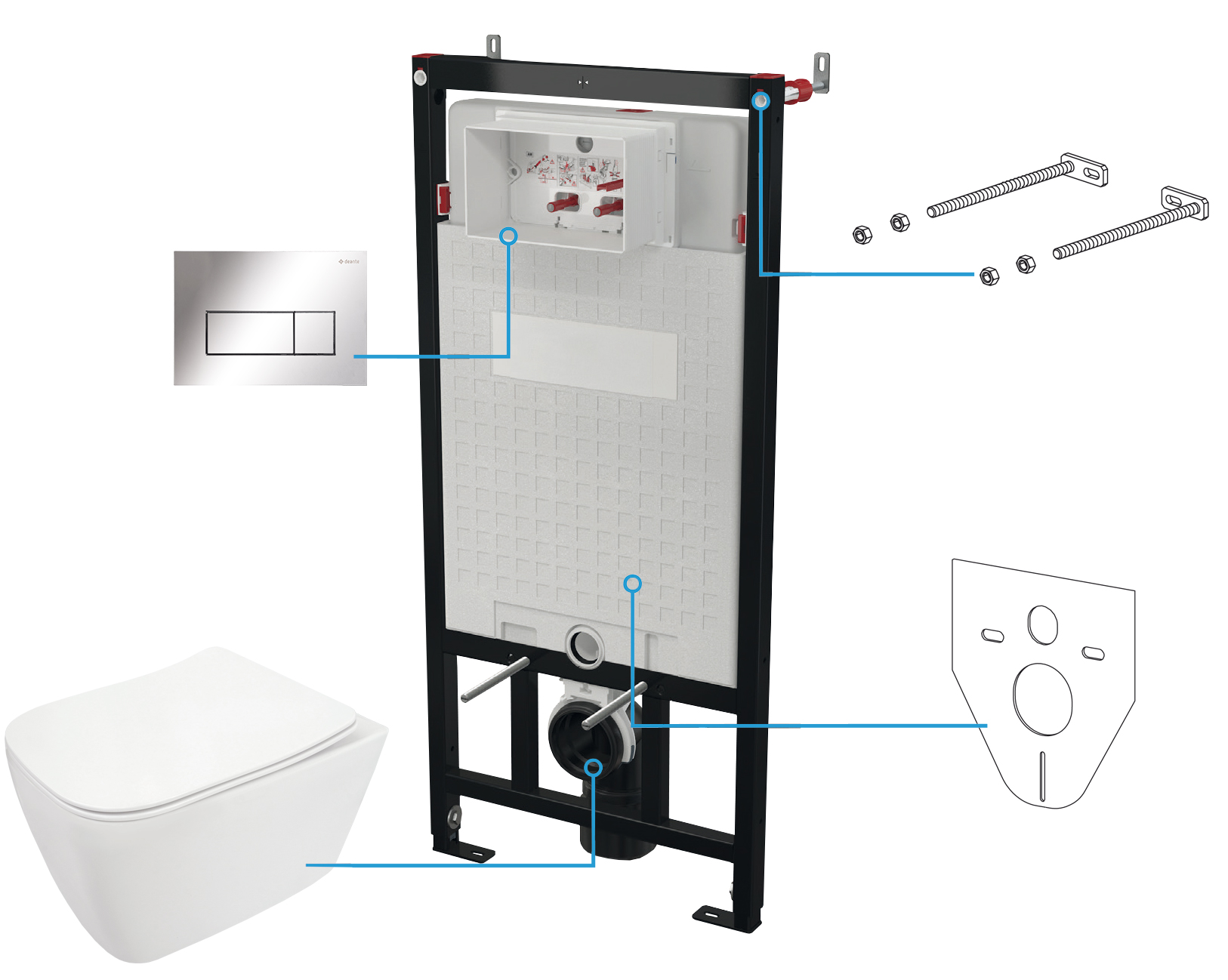 Deante Hiacynt New zestaw stelaż z miską, deską i przyciskiem CDY_S6ZPW