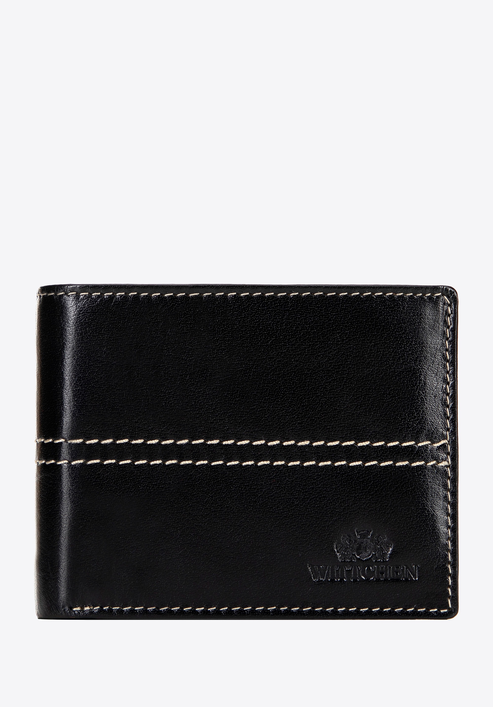 Męski portfel ze skóry naturalnej z przeszyciem na środku czarny