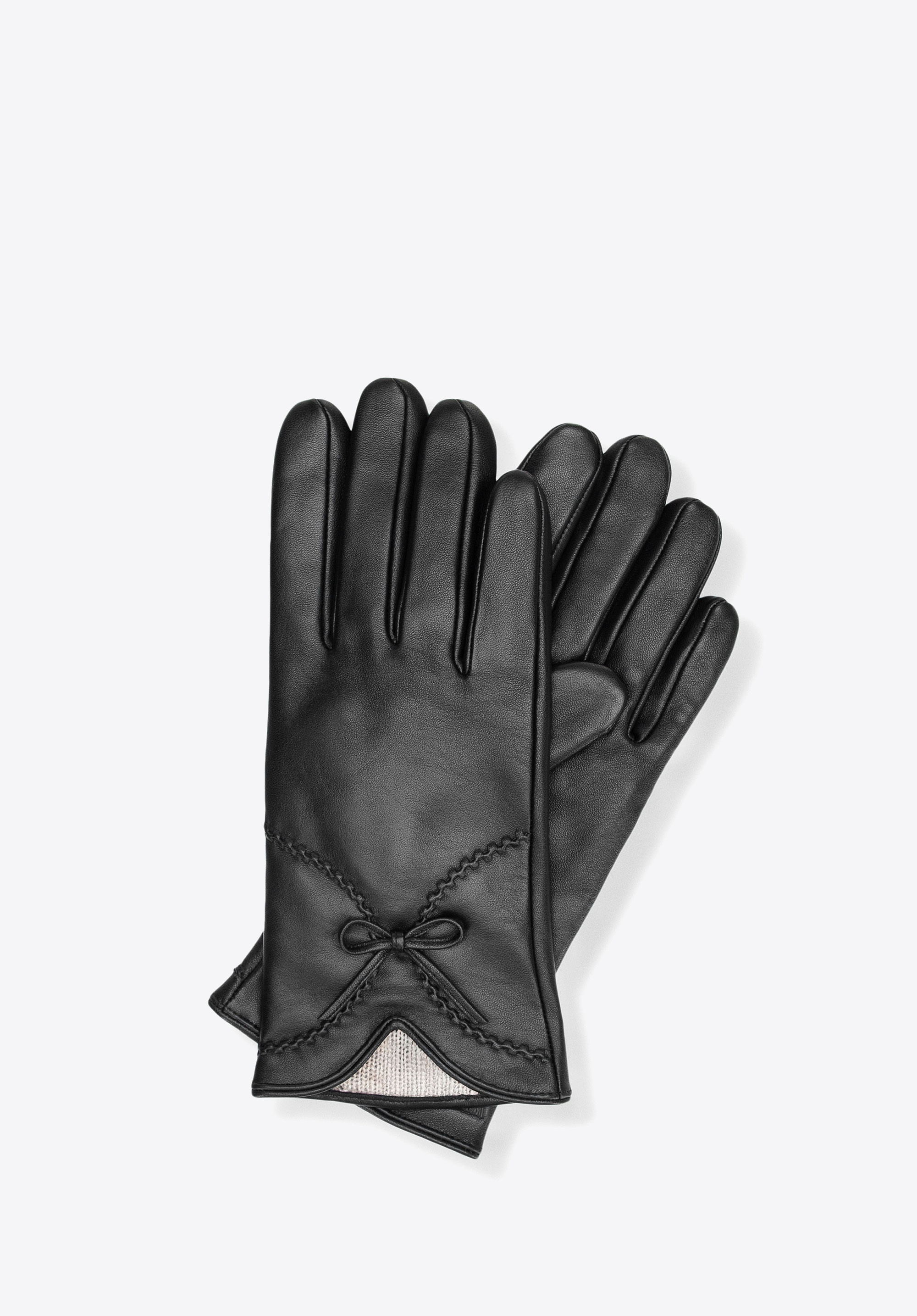 Damskie rękawiczki z naturalnej skóry owczej ocieplane czarne