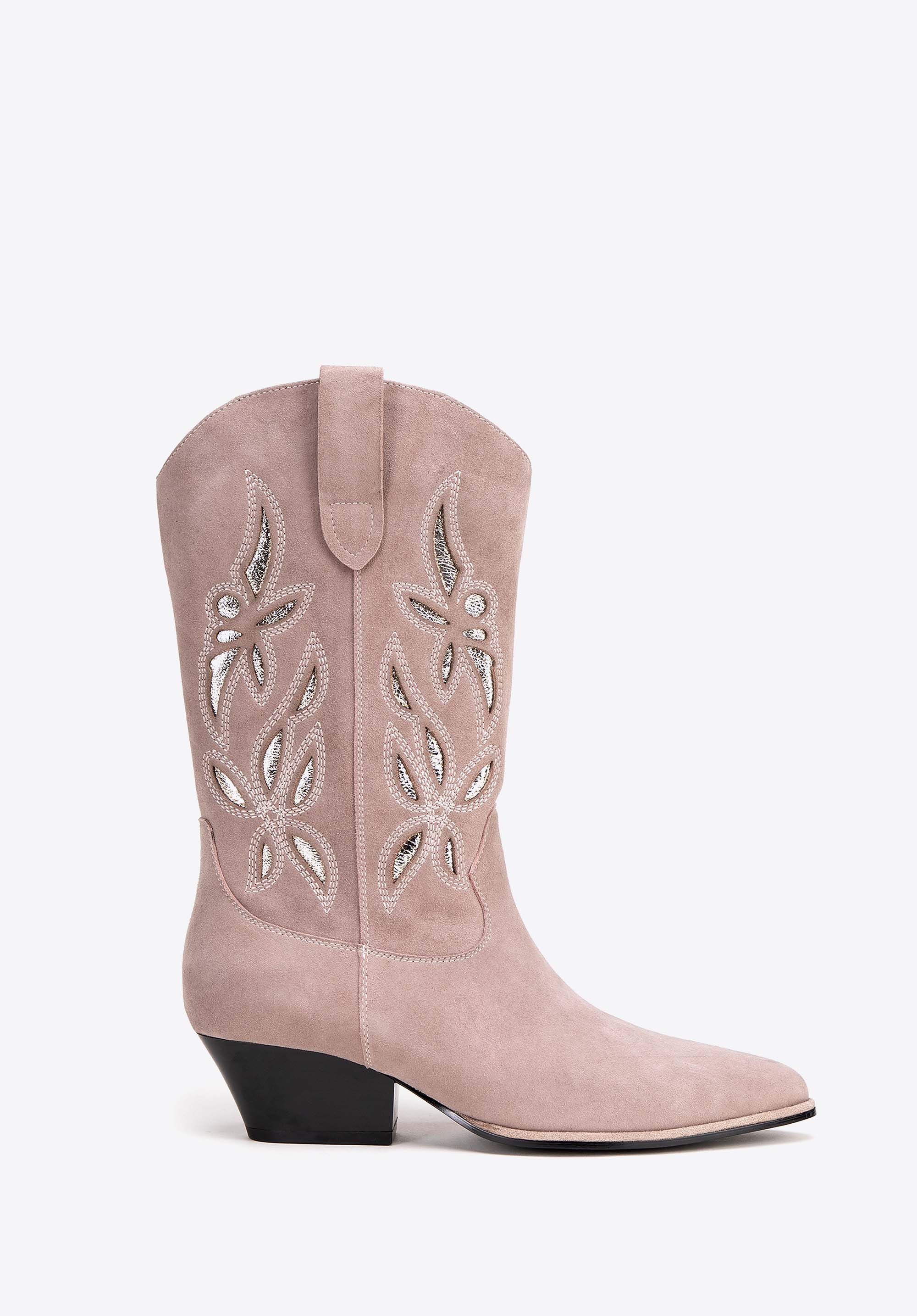 Damskie kowbojki z zamszu wsuwane beżowe