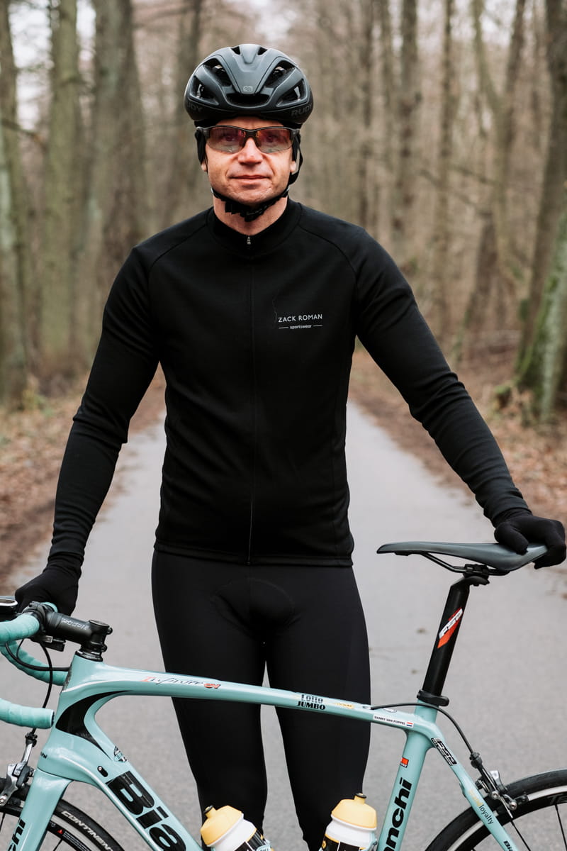 Koszulka kolarska Extra Warm z wełny merino, czarna, 283 gr