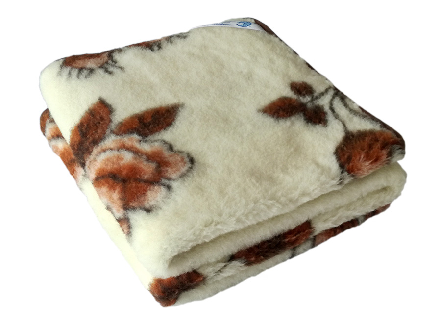 koc wełniany merynos australijski brązowe róże 140x200