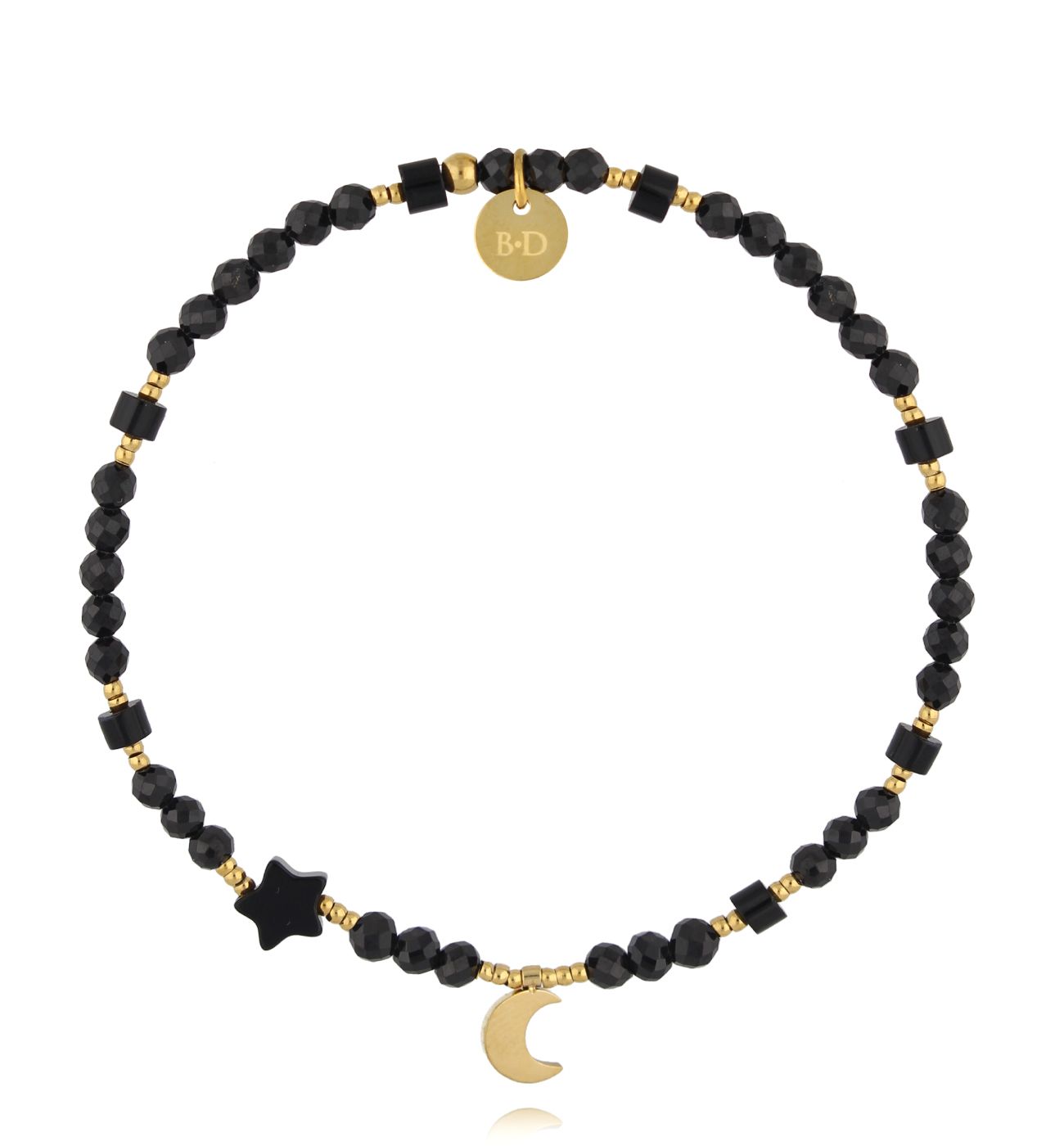 Bransoletka z czarnymi kamieniami i księżycem - By Dziubeka