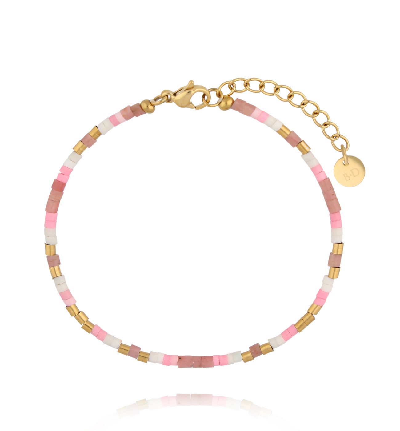 Bransoletka z koralików w odcieniach różu i złota BSC2354