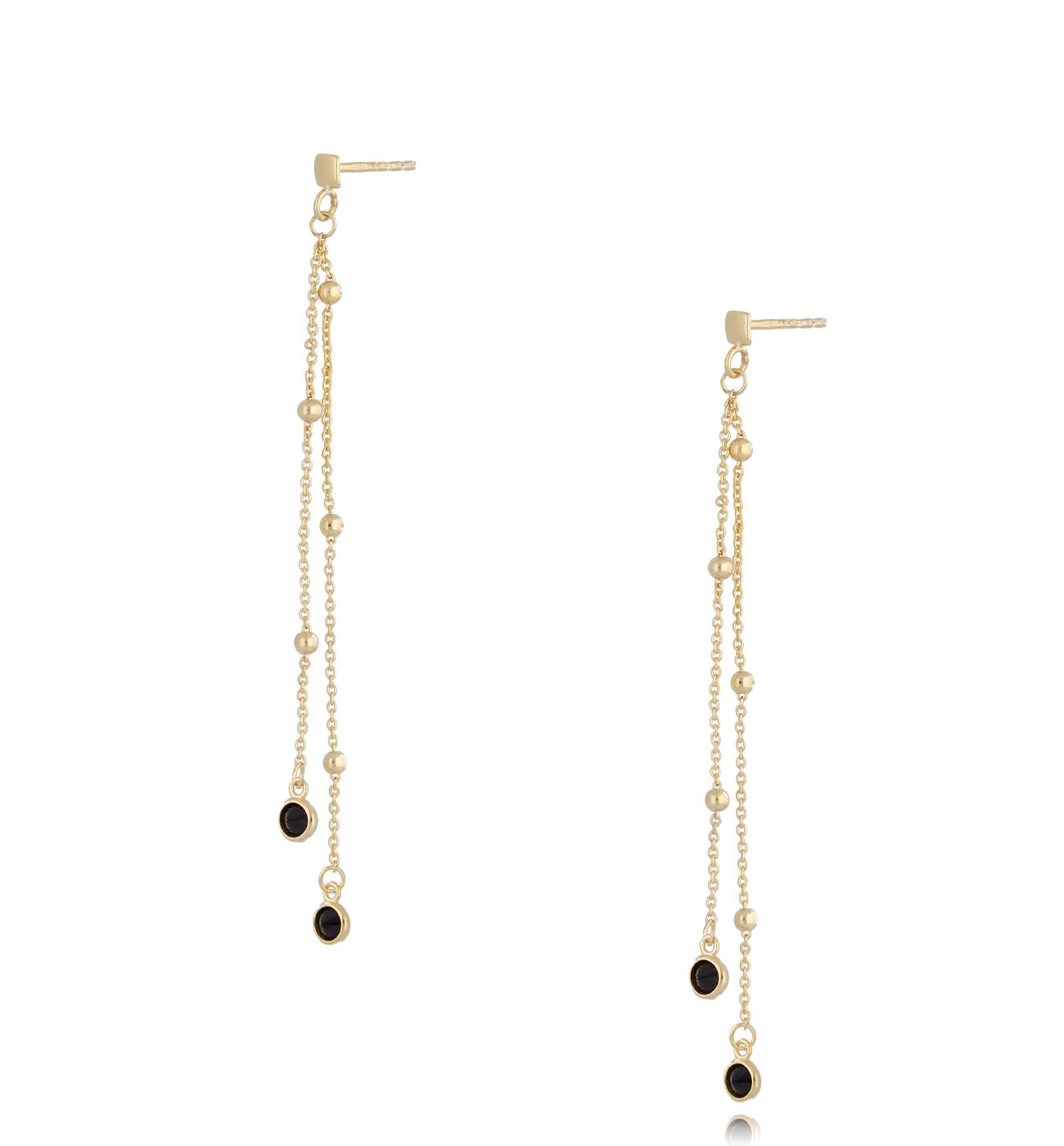 Kolczyki srebrne pozłacane z czarnymi cyrkoniami KSE0095