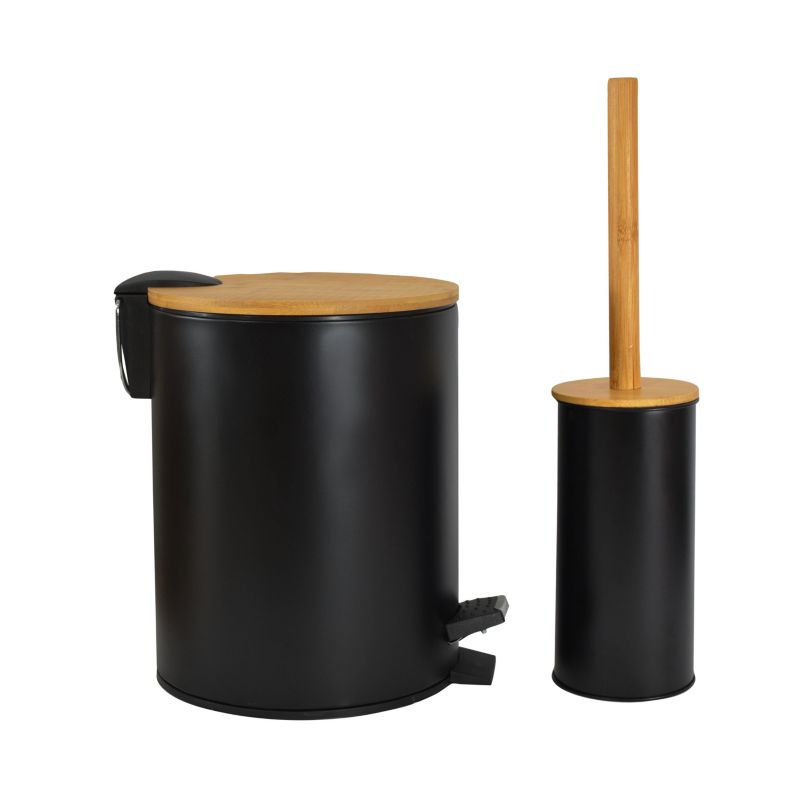 Zestaw kosz na śmieci 5L szczotka toaletowa Rodeno czarny drewaiany 1 szt.