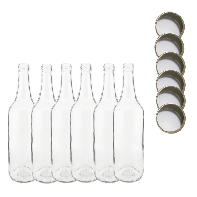 Butelki szklane MODO24 700 ml na soki nalewki syropy i ocet fi 28 z nakrętkami 6 szt.
