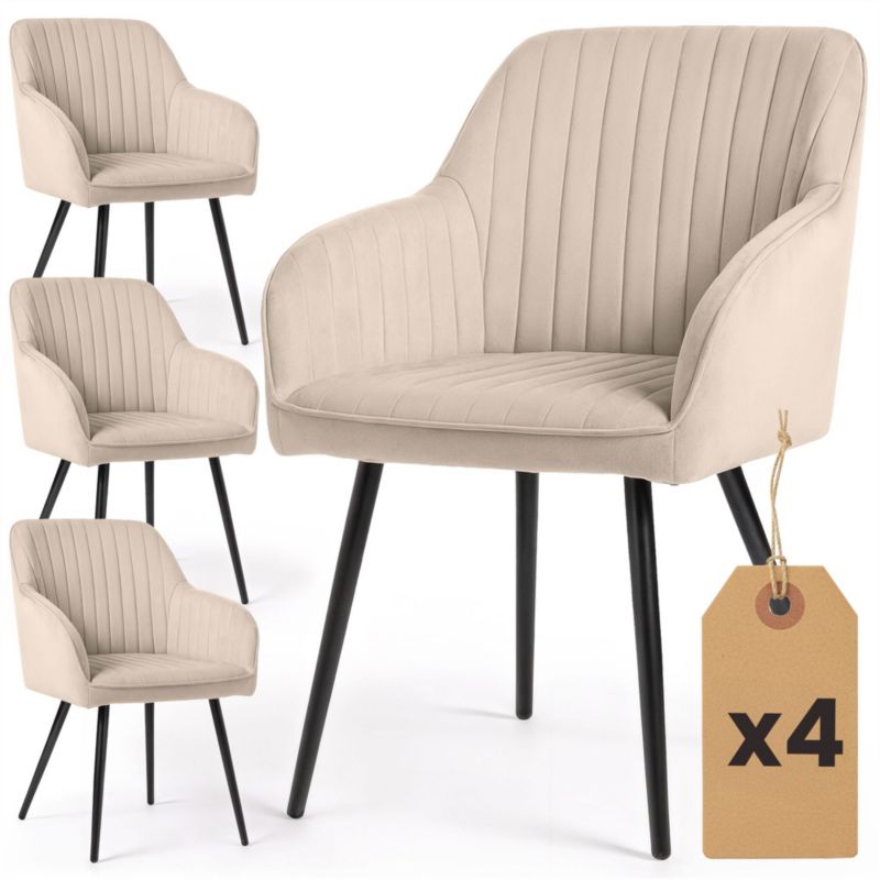 Welurowe krzesło tapicerowane z przeszyciami AKORD Beżowe FLORENCE Czarne nogi 4 szt.