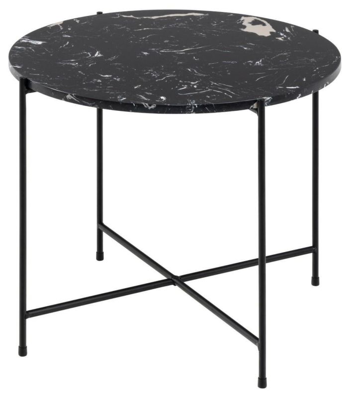 Stolik kawowy Avila okrągły ACTONA czarny marmur nowoczesny glamour 52 cm do salonu 1 szt.