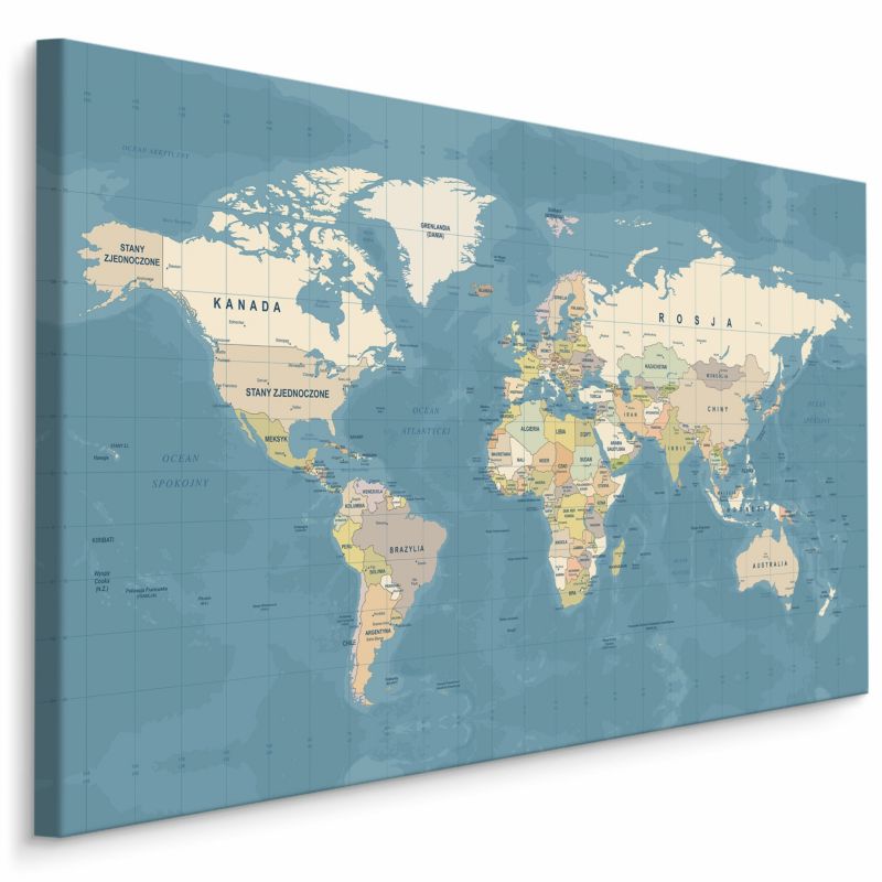 Obraz Muralo Mapa Świata Po Polsku 120x80 cm 1 szt.