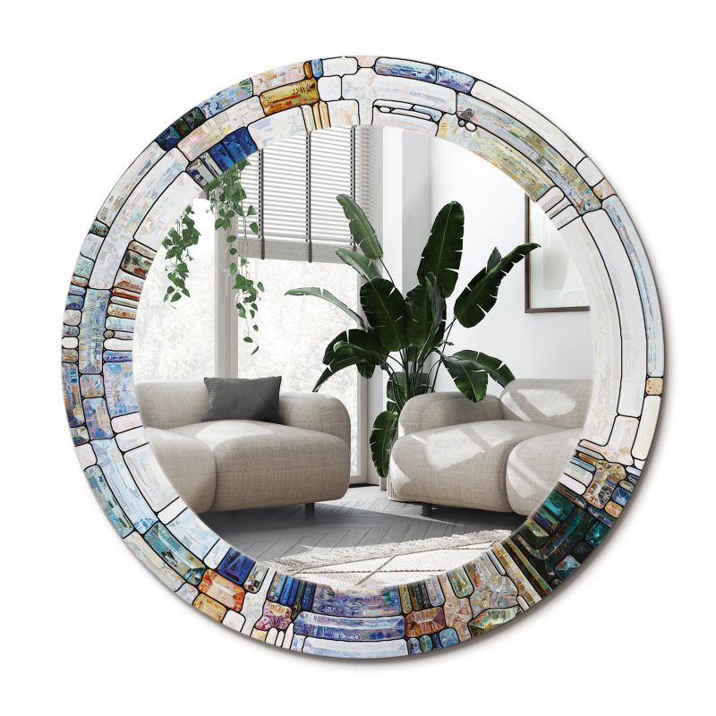 Lustro ścienne z ozdobnym szklanym obramowaniem Wallfluent fi50 cm Witraż 1 szt.