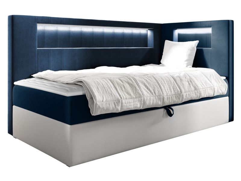 Łóżko kontynentalne MIRJAN 24 Gold Junior 3 100x200, Strona: Prawa biała ekoskóra/granatowy 1 szt.