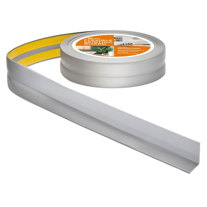 Listwa wykończeniowa QUEST PCV 18x18 mm, Samoprzylepna Elastyczna Miękka Taśma Dekoracyjna - srebrny, 25m