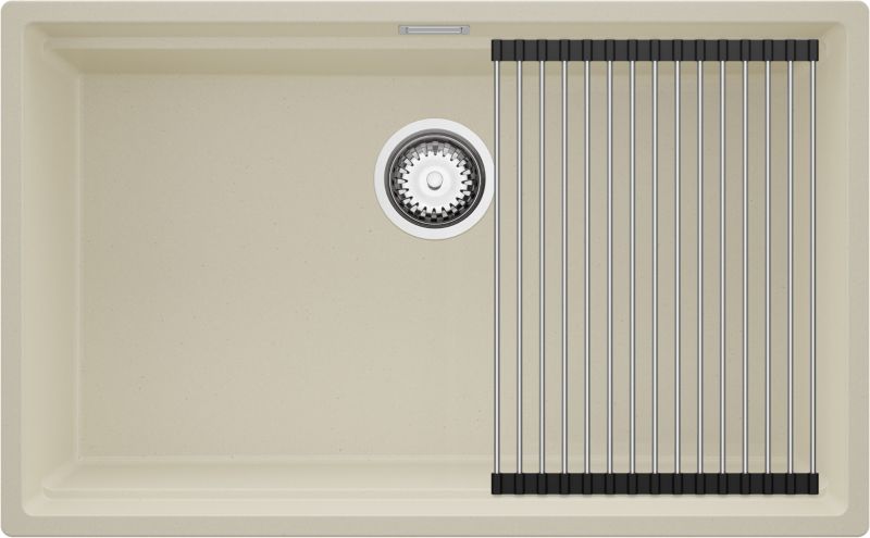 Zlewozmywak Praga Slim PRIMAGRAN Nablatowy 76x47cm do szafki od 80cm, Beżowy + Syfon + Zwijany ociekacz, S534, 1 szt.