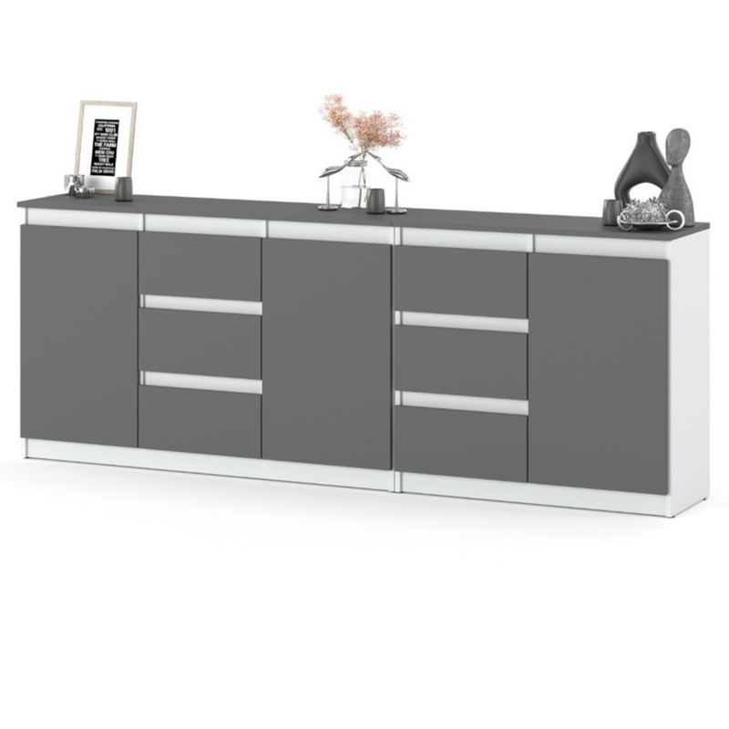 Komoda Hurtownia-Mebli Szuflady 6 Best Agnes Plus 200cm Biały Mat Szary Mat 200x35x75 cm 1szt.