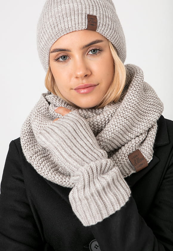 Lillow - MITENKI DAMSKIE - beżowe - Uszyto w Polsce