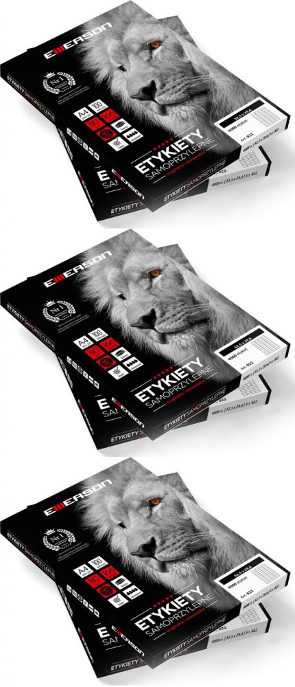 3x Etykiety samoprzylepne Emerson, 70x42.3 mm, 100 arkuszy, biały