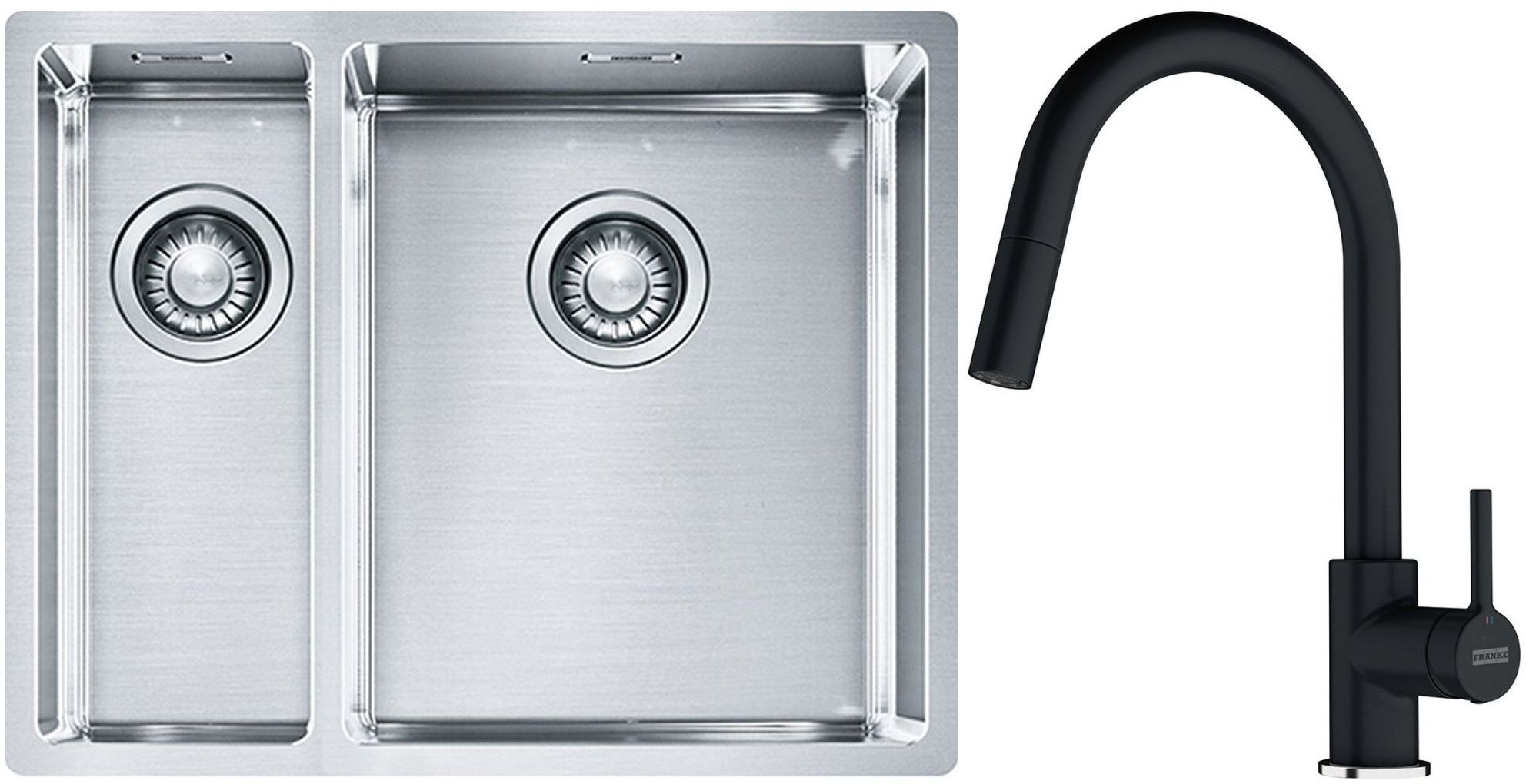 Franke Box BXX 260/160-34-16 zlewozmywak 56x45 cm stalowy z baterią kuchenną Lina onyx (1270369916, 1150626055) - Wysyłka w 24h
