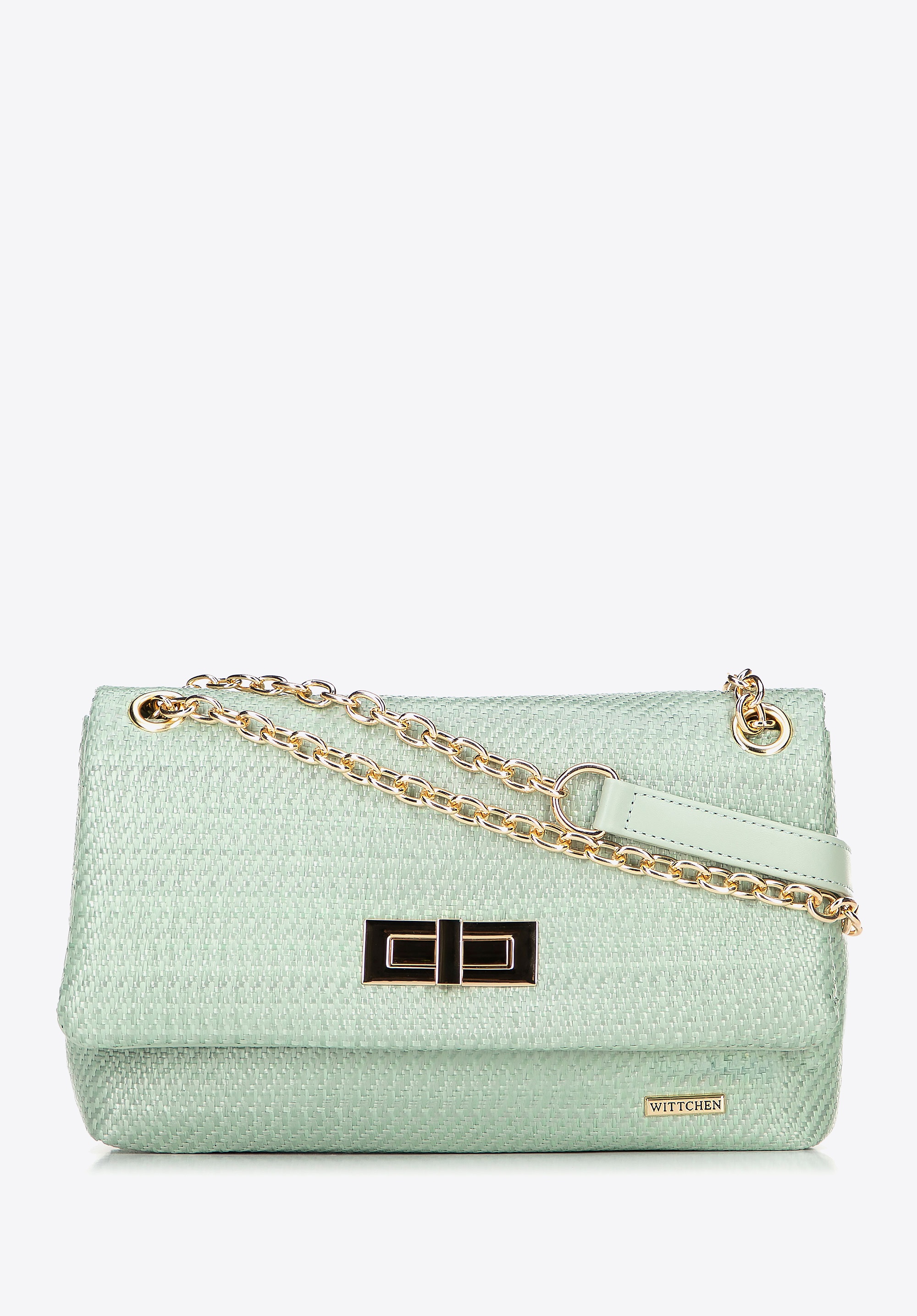 Damska crossbody z plecionki na łańcuszku zielona