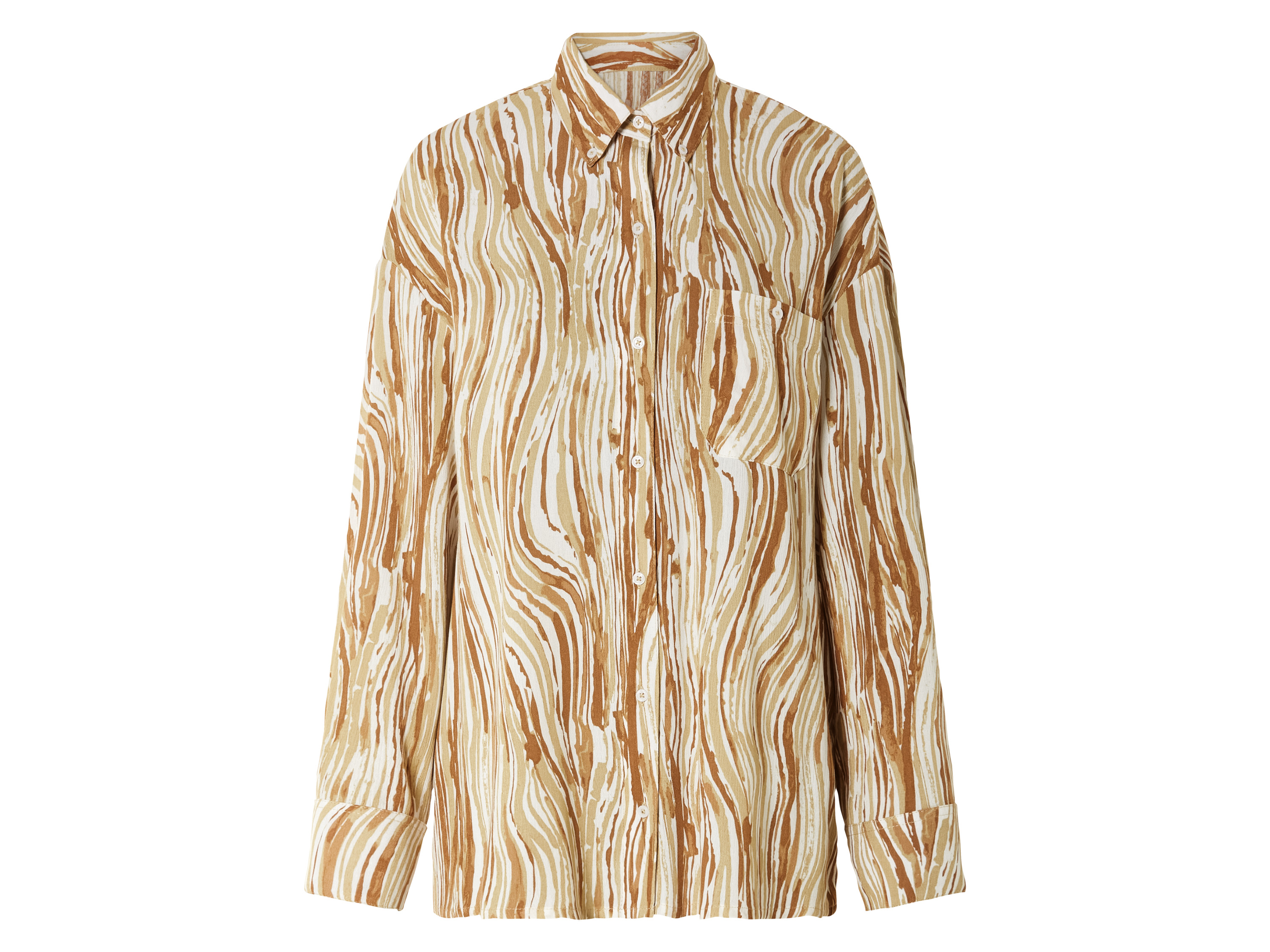 esmara Bluza damska oversize z zapinanym kołnierzem 38, Wzorzysty biały/beżowy