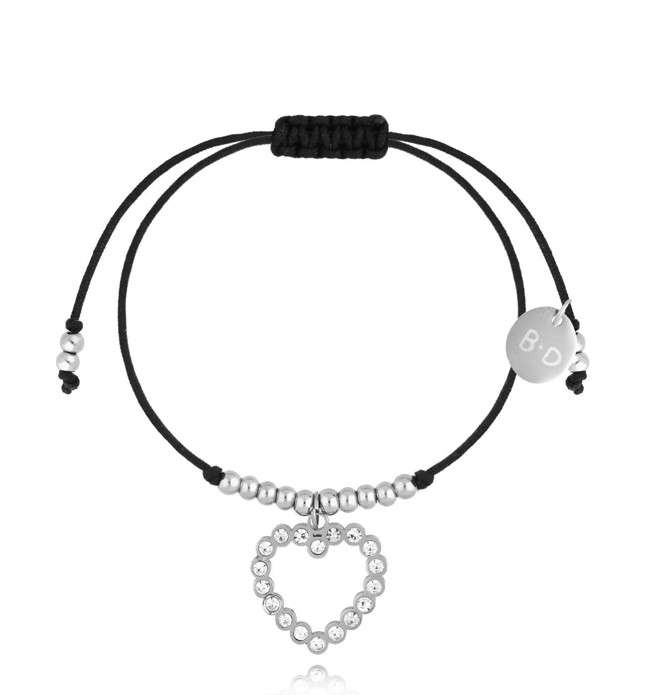 Bransoletka czarna ze srebrnym sercem Amour BGL0909 - By Dziubeka