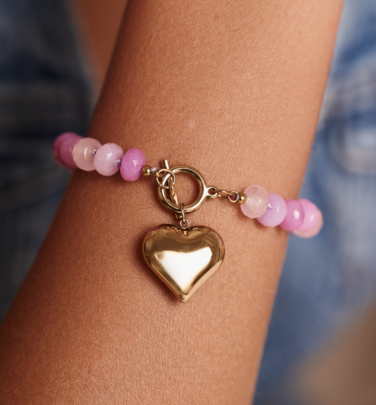 Bransoletka różowo fioletowa z sercem BPA0591