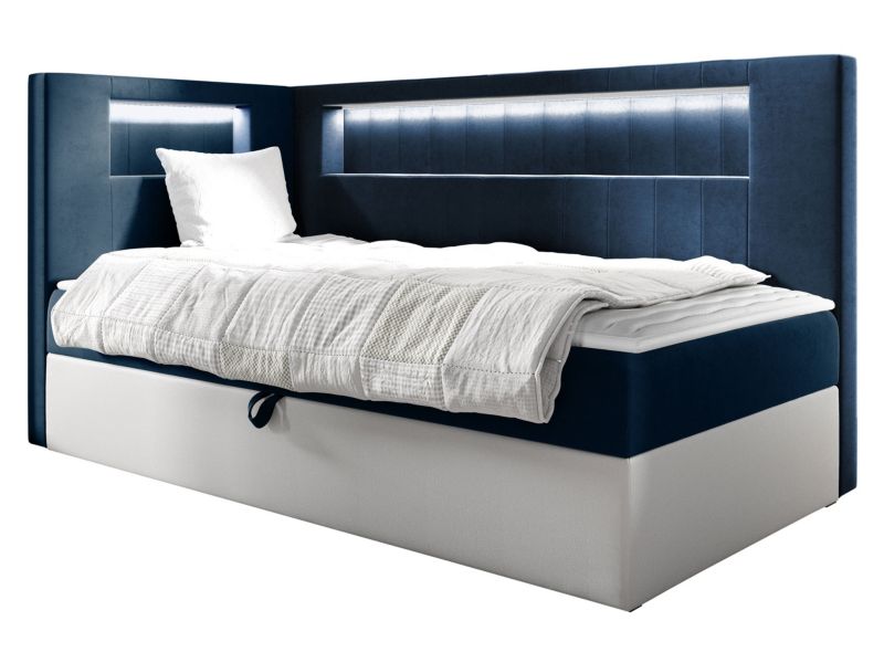 Łóżko kontynentalne MIRJAN 24 Gold Junior 3 80x200, Strona: Lewa biała ekoskóra/granatowy 1 szt.