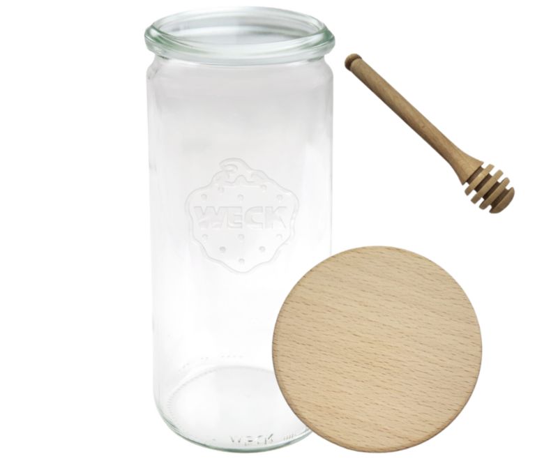 Słoik MODO24 Weck 1040 ml fi 80 cylinder drewniane wieko nabierak 1 kpl.