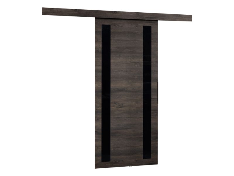 Drzwi przesuwne wewnętrzne MIRJAN 24 Malibu VI 80 + samodomykacz jesion ciemny + czarny lacobel 1 kpl.