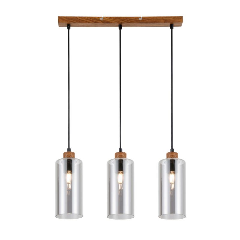 Lampa wisząca Italux Naster 0716 drewniana-czarna-dymiona nowoczesna 3xE27 x 1 szt.