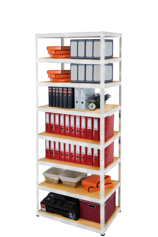 Regał metalowy MODO24 magazynowy biały helios 270x75x35cm 8 półek po 275 kg 1 szt.