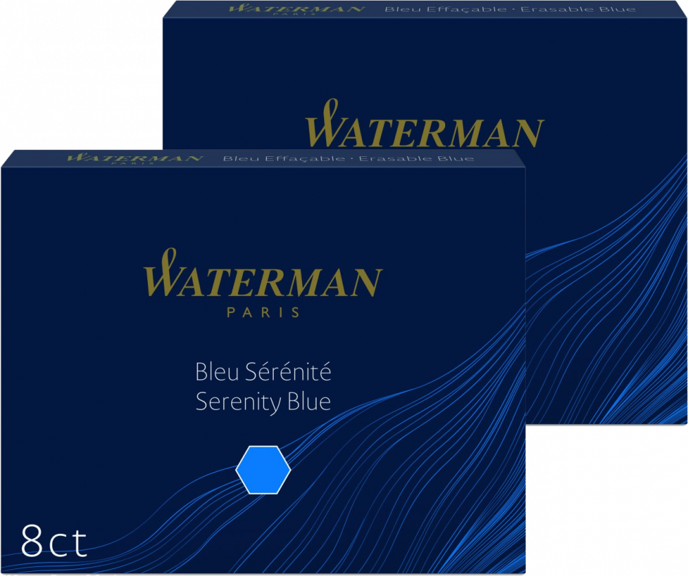 2x Naboje do piór Waterman, Standard, długie, 8 sztuk, niebieski
