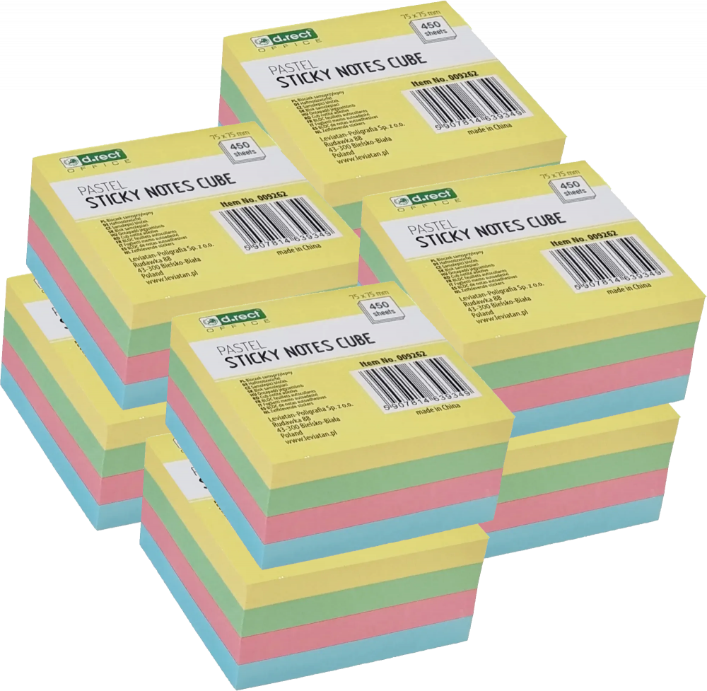 8x Karteczki samoprzylepne D.Rect, 75x75mm, 450 karteczek, mix kolorów pastelowych