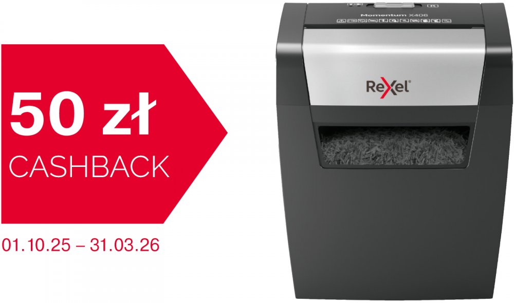 Niszczarka do papieru Rexel Momentum X406, konfetti 4x28mm, 6 kartek, P-4 DIN, czarny