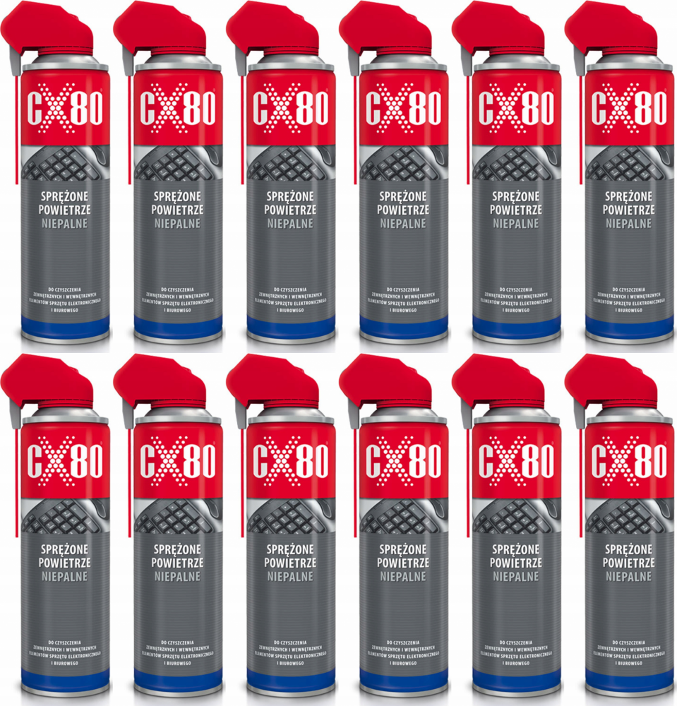 12x Sprężone powietrze do czyszczenia sprzętu elektronicznego CX80, niepalne, 500ml